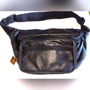 JUMBO GENUINE LEATHER ORGANIZER SLING, WAIST,FANNY BAG WITH 5 ZIPPER POCKETS